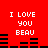 Red background with white text "I LOVE YOU BEAU" repeated in four quadrants, each paired with black horizontal bar patterns below.
