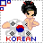 Pixel art icon of a stylized female character with Korean cultural elements, featuring the South Korean flag and 'KOREAN' text below her.