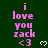 Green background with pink text reading "i love you zack <3" and white heart symbols, arranged in a pattern