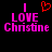 Pixelated text reads "I LOVE Christine" in bright pink with a red heart symbol above the "I" on a black background.