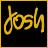 A 48x48 pixel animated buddy icon featuring the name "Josh" in yellow cursive text on a black background, with one frame showing an additional purple and yellow starburst symbol.