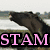 Four quadrants display 'STAM' text in different colors over varied backgrounds including a whale image and solid colors.