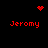 Red pixelated text 'Jeromy' appears in four positions on a black background, with red heart and starburst symbols above the top-left and top-right texts.