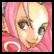 Pixelated anime-style character with pink hair and red clothing next to pixelated text reading 'you bug me' on black background.