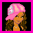 Pixelated image of a person with long brown hair wearing a pink cap with a white emblem, next to blue text reading "Wuts up boyz" on a pink background.