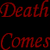 Red text on black background reads 'Death To Comes All So Trying Is To Hide Pointless' with a small white cursor-like mark near the middle.