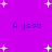 Purple background with white star shapes and repeated text 'Alyssa' in blue pixelated font.