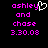 Pixelated text in bright pink and white on black background, with a heart symbol replacing the 'y' in 'ashley'.