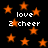 Black background with orange stars and repeated white text reading 'love 2 cheer' in pixelated font.