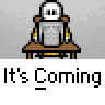 Animated contact sheet of a pixel art robot character at a desk with repeated text and changing expressions across 22 frames.