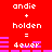 Red background with white text and purple bars; two identical side-by-side show 'andie + holden = 4ever' in pixelated font, each 's bottom bar sequence changes from left-aligned to right-aligned