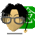 Pixelated character with black hair and glasses against green background, showing two sequential expressions.