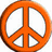 Orange peace symbol with white negative space, red heart shape, and circular NY logo on dark background.
