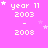 A pink background displays repeated 'year 11 2003 - 2008' text with varying star placements