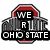 Pixelated icon with red and gray helmet-like shape, black text blocks displaying "WE R OHIO STATE" on left, "WE WILL WIN IT ALL" on top right, "WE HAVE TEAM SPIRIT" on bottom left.