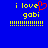 Blue background with yellow pixelated text 'i love gabi' and a red heart symbol replacing the 'o' in 'love', followed by yellow exclamation marks.