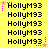 Yellow background with repeated black text 'HollyM93' and pink star-shaped pixel clusters in corners.