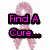 Pink breast cancer awareness ribbon with pixelated text overlays reading 'Find A Cure...', 'So My Aunt', and 'Can LIVE!!!' in purple on black backgrounds.