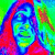 A four- shows a person with long dark hair in different visual treatments: one uses rainbow color inversion, another is grayscale, and two others are standard color