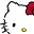 A 4-frame animated contact sheet of a Hello Kitty–style character with white body, red bow accents, and yellow eyes on a gray background.