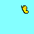 Pixel art of a girl with brown hair and pink top, yellow butterflies fluttering around her against light blue background.
