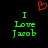 Red pixelated heart above green text reading 'I Love Jacob' on black background, with identical text on both sides.
