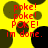 Yellow background with dark green and black circular shapes, red text reading 'poke! poke! POKE! im done.' repeated across the image.