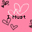 Pink background with heart and bow motifs, pixelated text reading "I Must Be in Love" in black.