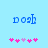 Pixelated blue text 'dosh' on light blue background with pink and purple heart symbols below, two variations of heart arrangement visible.