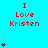 Red text 'I Love Kristen' on cyan background with red heart symbols in various positions