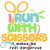 A colorful pixelated icon with scissors and text reading "I RUN WITH SCISSORS" in layered letters, featuring a small figure running below.
