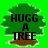 Pixelated green tree with brown base on bright green background, displaying three distinct text messages: 'HUGG A TREE', 'ITS GOOD 4 UR HEALTH', and 'Happy Earth Day'.