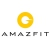 A pixelated yellow circular logo with a white 'G' shape inside, positioned above a row of gray pixelated letters spelling 'AMAZFIT' on a white background.