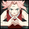 Anime character with pink hair and green eyes in red sleeveless top, hands forming sequential hand signs against dark background.