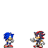 Pixel art sprites of blue and dark red characters in various poses and actions against a gray background.