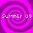 Four identical pixelated spiral patterns in magenta and purple with 'SUMMER 09' text overlaid, arranged in a
