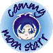 Pixelated circular icon with light blue background showing a character with dark blue hair and closed eyes, text 'conary moon girl' in dark blue script on left side.