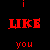 A 4x3 contact sheet of red pixelated text frames on a black background, displaying variations of 'I LIKE/HATE/SEE/ADORE/CRY 4 AM LOVE you' with subtle animation changes across sampled frames.