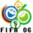 Animated sequence of FIFA 06 soccer-themed icons with blue, green, and orange circular elements displaying sequential color shifts in text and borders.