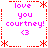 Pixelated text and symbols arranged in a with red dashed borders, pink 'love you courtney!' text, heart symbol, and asterisks on white background