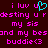 Pixelated text in bright pink and cyan on dark brown background with heart symbol replacing 'u' in 'luv'.