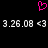 A static pixel art image with a pink heart symbol above digital text displaying '3.26.08 <3' on a black background.