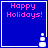 Blue square icon with pink 'Happy Holidays!' text and a white snowman graphic in the bottom-right corner.