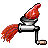 Pixelated icon of a torch with red flame and orange embers, black handle, silver base, white cylindrical section, brown grip at bottom.