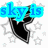 Animated icon with black star-shaped symbol, gray stars background, and changing blue text reading "sky is the LIMIT".