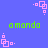 Blue background with repeating pink square patterns and green text reading 'amanda' in pixelated font.