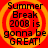 Four identical pixelated text on a red background with orange concentric circles, each reading 'Summer Break 2008 is gonna be GREAT!' in black block letters