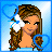 Pixelated icon of a woman with long brown hair, white flower, and blue hearts on a light blue background with 'Beach Babi' text.