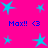 Bright pink background with scattered cyan stars and blue text reading "Max!! <3" in four positions.