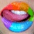 Rainbow-colored lips with a rainbow gradient from red to green on the upper lip and blue on the lower lip, showing teeth in a smiling expression.